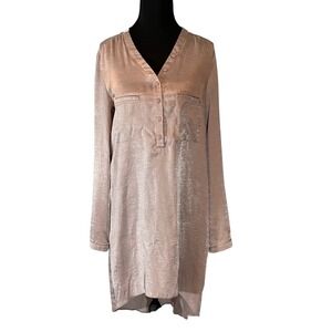 Miilla V Neck Button Front Tunic Shirt Dress Metallic Sheen Casual Womens Size S